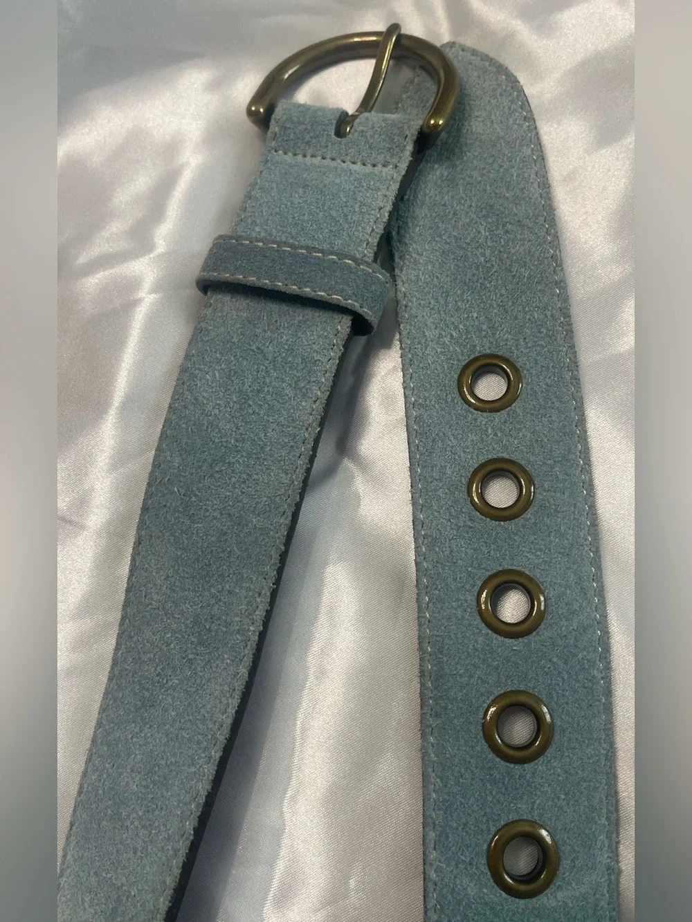 Coach Vintage Y2K Suede Belt in Light Blue with Brass Buckle size L style 3979